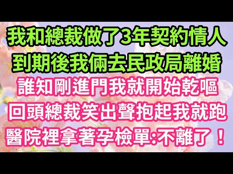我和總裁做了3年契約情人,到期後我倆去民政局離婚,誰知剛進門我就開始乾嘔,回頭總裁笑出聲抱起我就跑,醫院裡拿著孕檢單:不離了!#現言#總裁#甜文#故事 #言情#一口氣看完