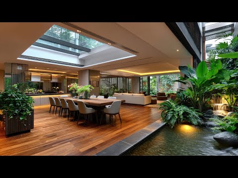 Natural Luxury: Seamless Modern Tropical Dining with Skylight & Indoor Garden