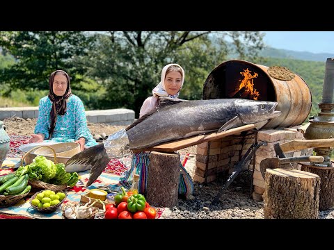 Giant Fish Cooked in a Metal Barrel Over Fire | Village Bread on Saj