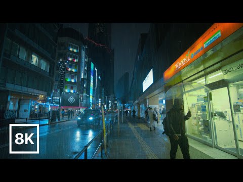 Relaxing Rainy Night Walk in Shinjuku, Tokyo / 8K 60fps / Calm Piano