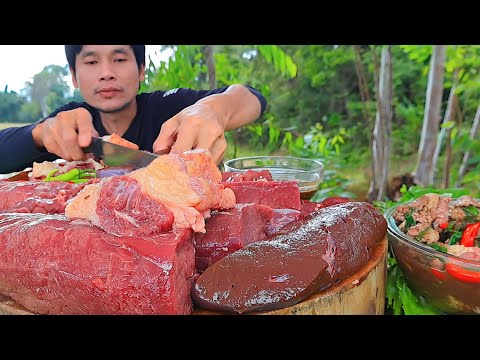 จุ๊เนื้อสดแจ่วเพี้ยขมๆแกล้มผักสะเดาผักสดแซ่บคักอีหลีครับพี่น้องASMR MUKBANGEATING SHOWโก้อีสานพาแดก