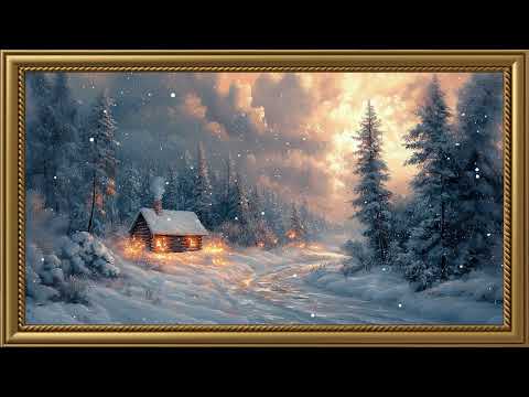 Vintage Whispering Pines in Winter Painting | Gold Frame TV Art | Art Screensaver for TV | Wallpaper
