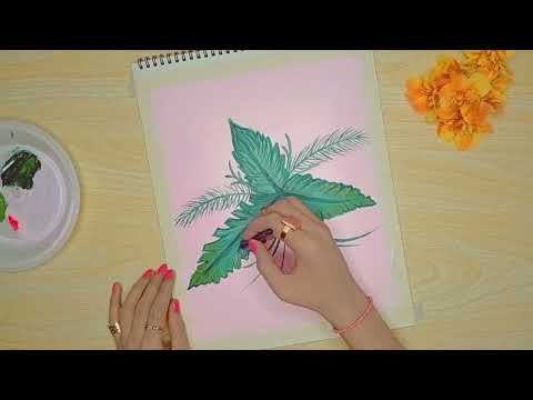 Elegant Floral Leaf Painting | Handmade Acrylic Art on Paper | Satisfying Art Video