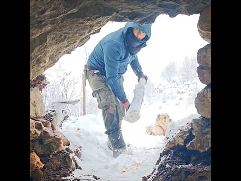 Snowstorm winter camp underrock - Bushcraft survival shelter #survival #camping #nature