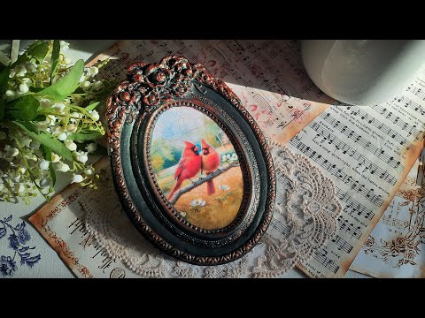 Vintage frame with Cardinals ♡♡♡ Easy decoupage tutorial