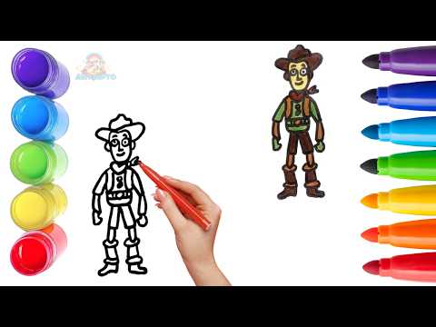 How To Draw cute Sheriff Woody Drawing, Painting & Coloring For Kids and Toddlers_ Child Art 🐋🌈🎨
