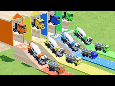 Garage with Colors - ALL MIXER TRUCK WITH DOUBLE FLATBED TRAILER TRUCK MERCEDES, IVECO, RENAULT