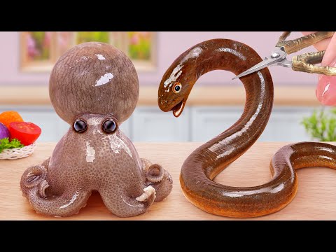 Best Japanese Seafood π£ Eating Miniature Top 1 Sushi Eel and Octopus Omakase π Mina Mini Kitchen
