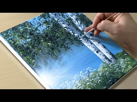 Morning Lake Painting / Acrylic Painting for Beginners / STEP by STEP