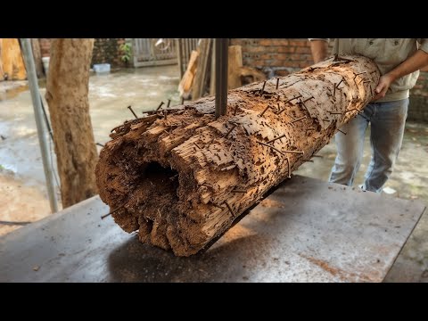 Don’t Throw It Away! Watch What This Woodworker Does with This Special Rotten Log Full of Nails!