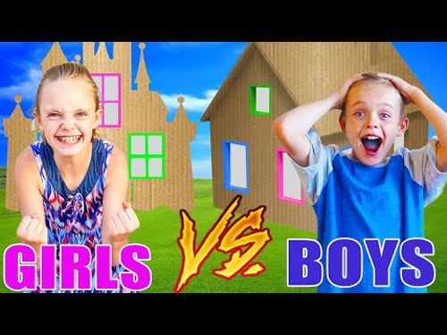 Girls VS Boys! Teams Race to Build the Best Giant Box Fort!