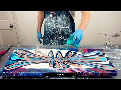 WOW~Chaos Ribbon Blowout~Blue and Copper!Acrylic Pouring~Acrylic Art~360