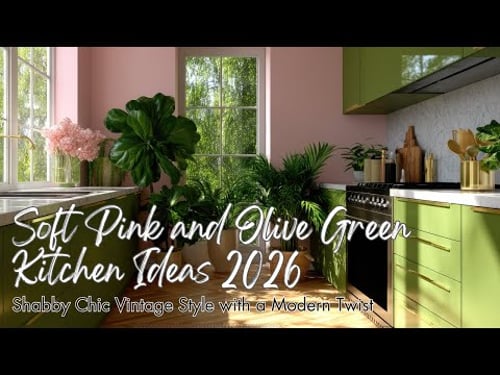 Soft Pink and Olive Green Kitchen Ideas 2026 | Shabby Chic Vintage Style with a Modern Twist
