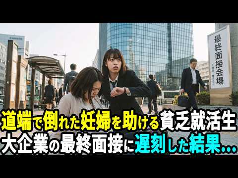 道端で倒れた妊婦を助ける貧乏な就活生の私。大企業の最終面接に遅刻してしまった結果...