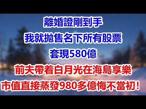 離婚證剛到手,我就拋售名下所有股票,套現580億,前夫帶着白月光在海島享樂,市值直接蒸發980多億,悔不當初!#為人處世#生活經驗#情感故事#故事#小說#戀愛#情感#婚姻