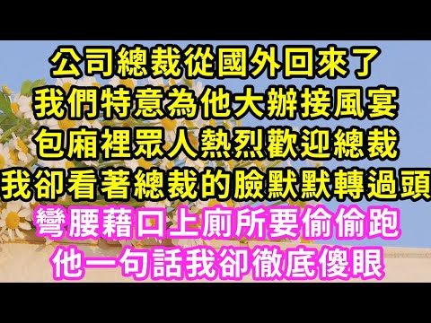 公司總裁從國外回來了,我們特意為他大辦接風宴,包廂裡眾人熱烈歡迎總裁,我卻看著總裁的臉默默轉過頭,彎腰藉口上廁所要偷跑,他一句話我卻徹底傻眼#甜寵#灰姑娘#霸道總裁#愛情#婚姻#小嫻說故事#暖風故事匯