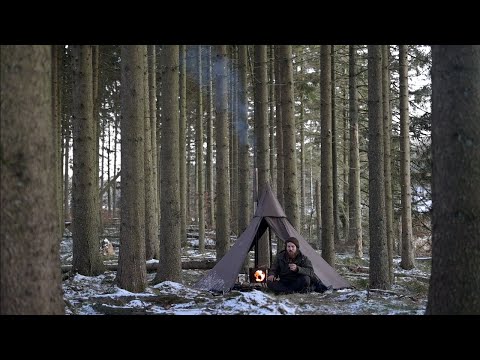 3 days winter hot tent trip - cooking food, birdwatching, homemade axe, saw and knife