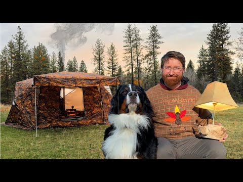 Hot Tent Pellet Stove Camping with my Dog