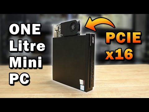 This mini pc has a PCIE x16 slot (but it isn't a Lenovo)