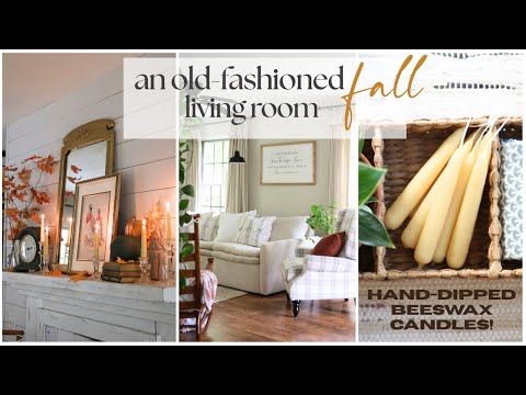 Vintage Fall Mantel ~ Fall Living Room ~ Handmade Beeswax Candles ~ Old Fashioned Home Decor