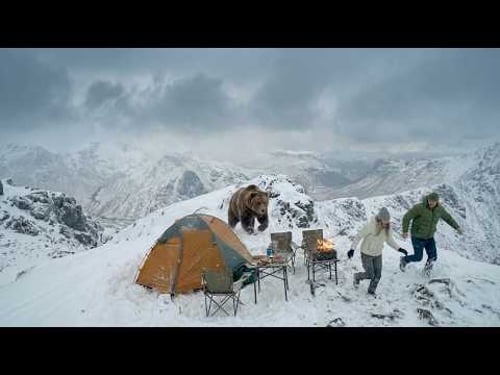 Outdoor Adventure Camping on the Iceberg and Cooking