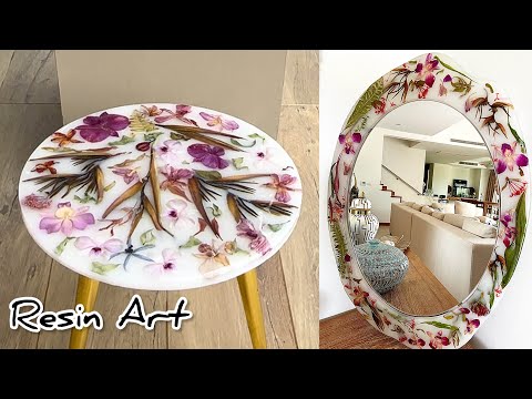 You won't believe this easy method to create a white mirror with flowers and a table using resin!