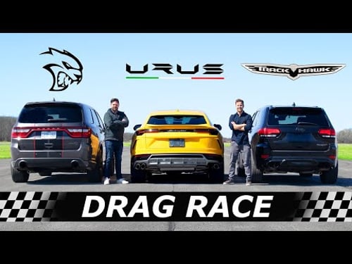 Dodge Durango Hellcat vs Lamborghini Urus vs Jeep Trackhawk // DRAG & ROLL RACE