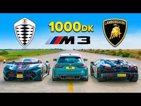 Koenigsegg Jesko v Lambo Revuelto v BMW M3 1.000 dk: DRAG RACE