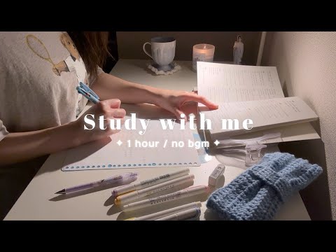 1 HOUR study with me / no bgm, no break, pencil asmr, background noise