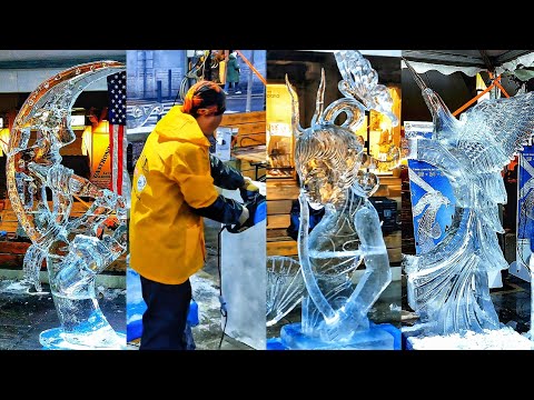 Amazing Ice Sculptures Making in Just 3 Hours. World Ice Art Championship 2026 in Milan, Italy.
