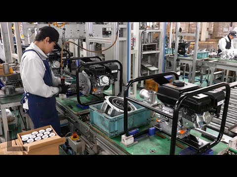 エンジンポンプの大量生産プロセス。日本の工場で生産され、世界160カ国に輸出されるエンジンポンプ。