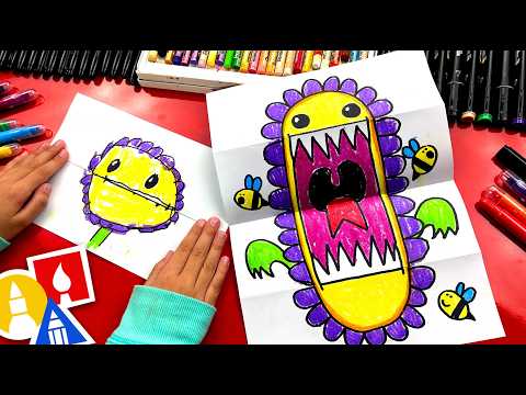 How To Draw A Funny Flower Monster - Folding Surprise