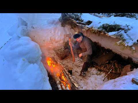 How to Save Yourself From the Cold in the Snowdrifts of the Wild Forest. Survival with One Axe.