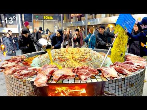 5000 KG ASIA BIGGEST MEAT PILAF MAKING IN COLDEST MORNING | UNBELIEVABLE MAKING OF UZBEK PILAF OSH