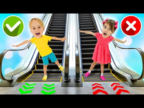 Escalator Mall Adventure Kids Learn Mall Safety Rules - Funny stories for kids