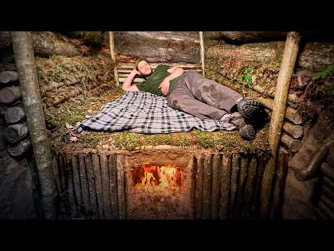 Building a Cozy Shelter under a Tree with a warm clay bed, Hidden dugout Bushcraft, Survival