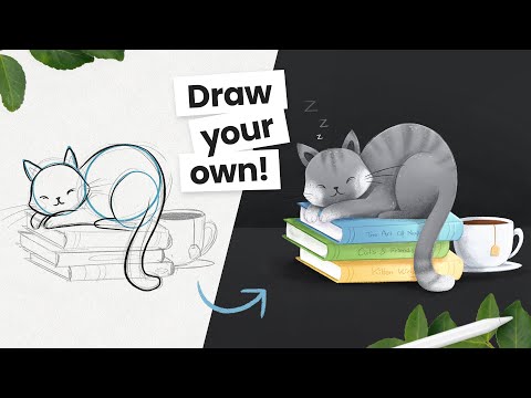 How To Draw A Sleepy Cat (cute & easy) β’ Digital art tutorial