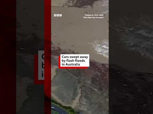 Moment cars swept away by flash floods in Australia. #Australia #Floods #BBCNews