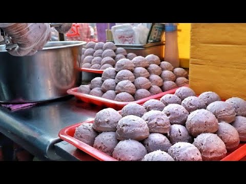 Magic Purple Ball Hand Made Fried Taro Balls Making Taiwanese Street Food【FoodieFoodie 】