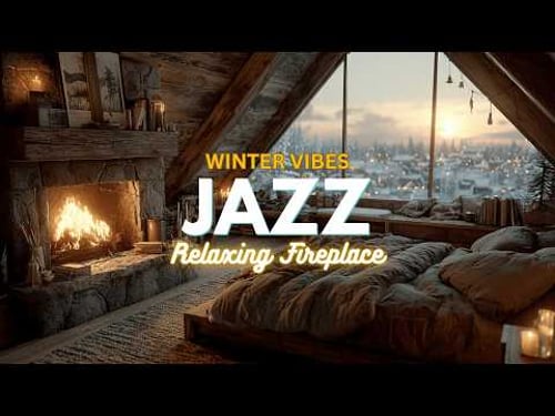 Winter Jazz Vibes | Cozy Cabin Ambience | Relaxing Fireplace Snowfall Music