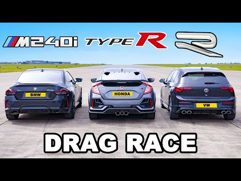 BMW M240i v VW Golf R v Civic Type R: DRAG RACE