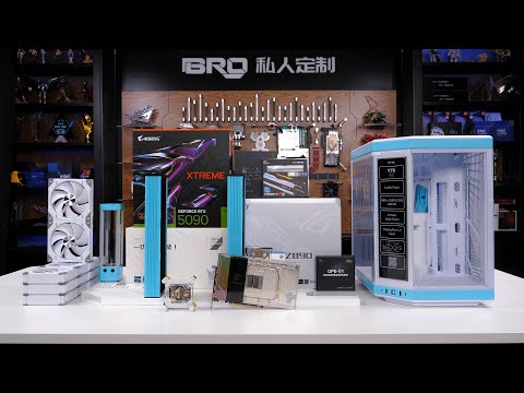 「BRO」4K Water Cooled PC Build HYTE Y70 Touch Infinite White Blue With Aorus RTX5090 #pcbuild