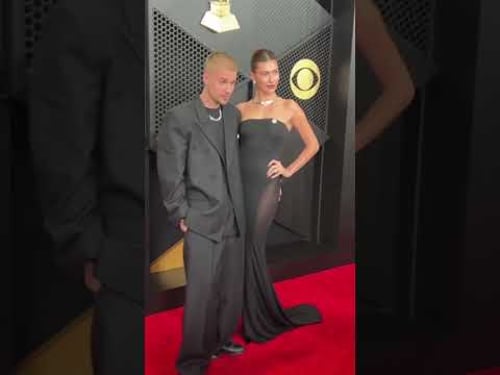 Justin Bieber and Hailey Bieber dressed in black at the Grammys 2026