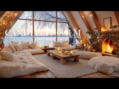 Soft Winter Jazz ❄️ Attic Lakeside Lounge at Dusk | Fireplace & Candlelit Calm
