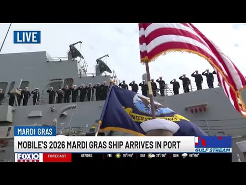 Mobile’s 2026 Mardi Gras ship, USS Farragut, arrives in port