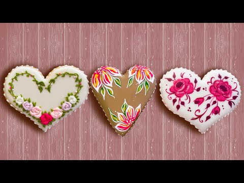 3 Beautiful Floral Heart Cookie designs❤️