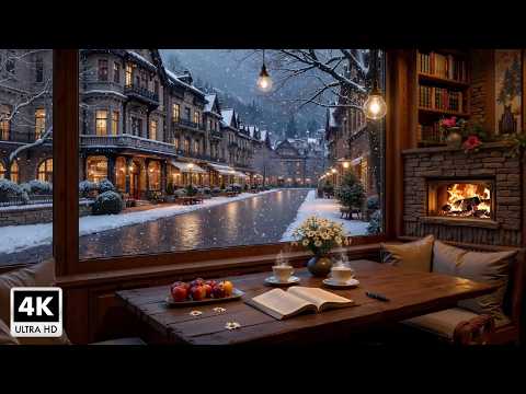 Beautiful Winter Café Experience ~ Gentle Jazz Piano and Warm Fireplace for Relax, Work & Study