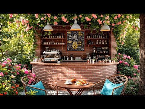 Positive Summer Jazz πSoft Jazz Melodies at Cozy Garden Coffee Shop Ambience For Happy Mood, & Relax